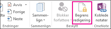 Kommandoen Begrens redigering i kategorien Se gjennom