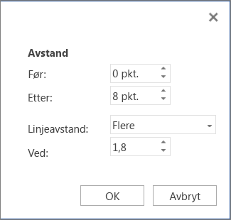 Dialogboksen Avsnitt