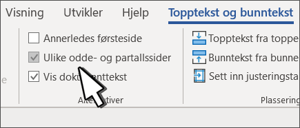 Partalls-/odetallsknapp valgt på topptekstbåndet