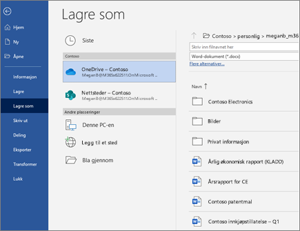 Lagre Word-filen i skyen