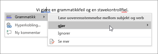 eksempel på Office 365 stavekontroll & grammatikk