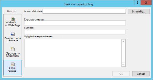 Opprette en hyperkobling til en e-postadresse