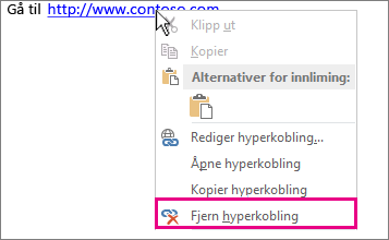 Hurtigmeny, Fjern hyperkobling