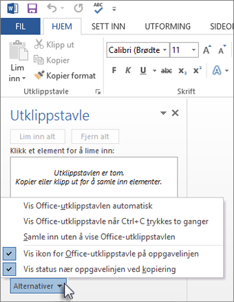 Ting du kan gjøre med oppgaveruten for Office-utklippstavlen
