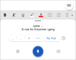 Skjermbilde av diktering på Android-telefon.