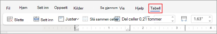 Tabellfaner på forenklet bånd