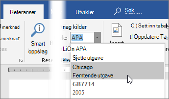 Velg en sitatstil fra Stillisten på Referanser-fanen