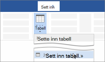 Sette inn tabellalternativ på båndet i Word