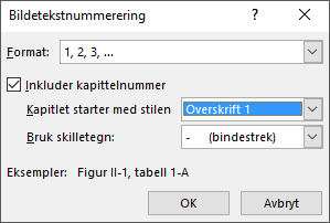 Bruk dialogboksen for nummerering av bildetekstene til å legge til numre for bildetekstene.