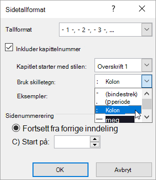 Velge kapittelnummerstiler