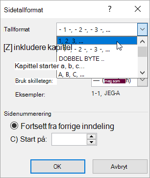 Velge et tallformat