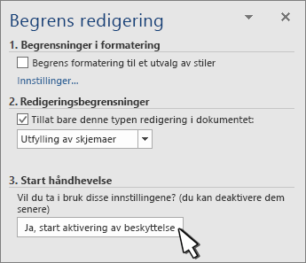 Panelet Begrens redigering