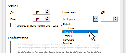 Alternativer for linjeavstand