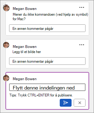 En annen kommentar pågår melding