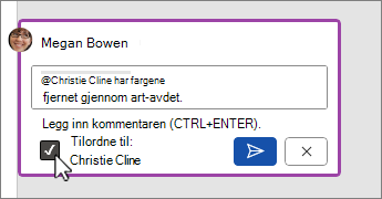 Avmerkingsboksen Tilordne en oppgave