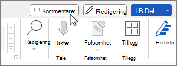 Kommentarer-knappen over båndet