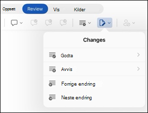 Word for iPad alternativer for gjennomgang av endringer