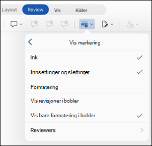 Word for iPad vise markeringsalternativer