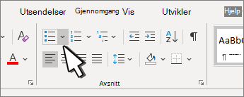 Pil ned for punktmerking uthevet i Avsnitt-gruppen.
