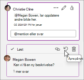 Knappen Åpne løst melding på nytt