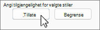 Begrens tillatelsesknapper med tillatelse valgt