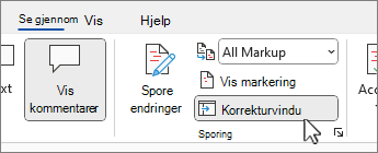 Korrekturvindu-knappen for å vise korrekturvinduet