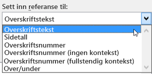 Valg i Sett inn referanser til liste
