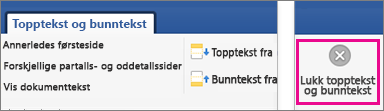 Lukk er uthevet på fanen Topptekst og bunntekst