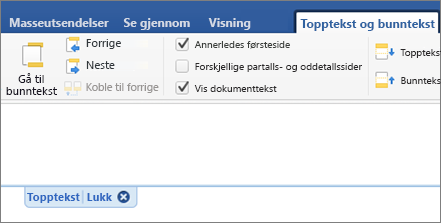 Topptekstområdet i et dokument vises