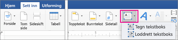Tekstboks er uthevet på Sett inn-fanen.