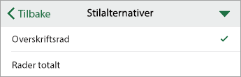Stilalternativer-kommandoen, med overskriftsrad valgt