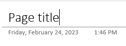 Tekstfeltene for sidetittelen på en side i OneNote for Windows 10.