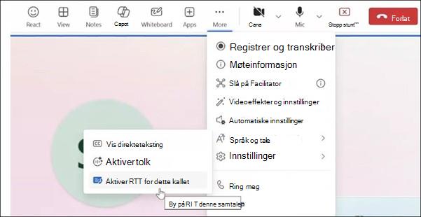 Flere handlinger for Teams-møter på nettet.