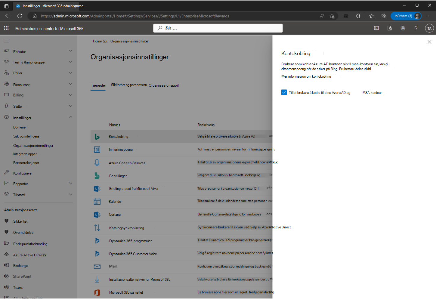 Slik deaktiverer du kontokobling fra Admin Center