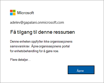 Feilmeldingen vises når du er logget på Microsoft Edge-nettleseren.