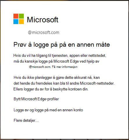 melding som vises når pålogging i Microsoft Edge-nettleseren er påkrevd