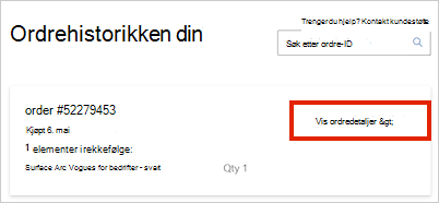 Øyeblikksbilde av ordreinformasjon.
