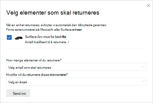 Øyeblikksbilde for å velge retur.