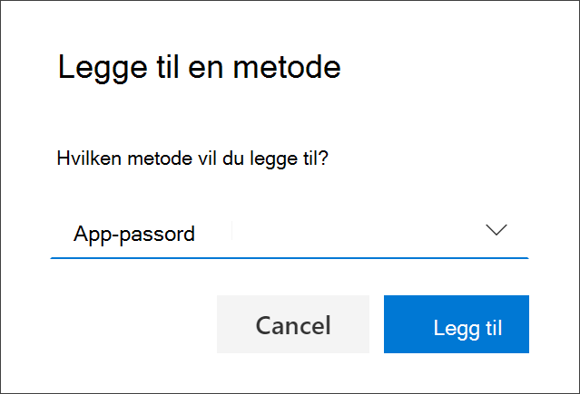 Boksen Legg til metode med App-passord valgt