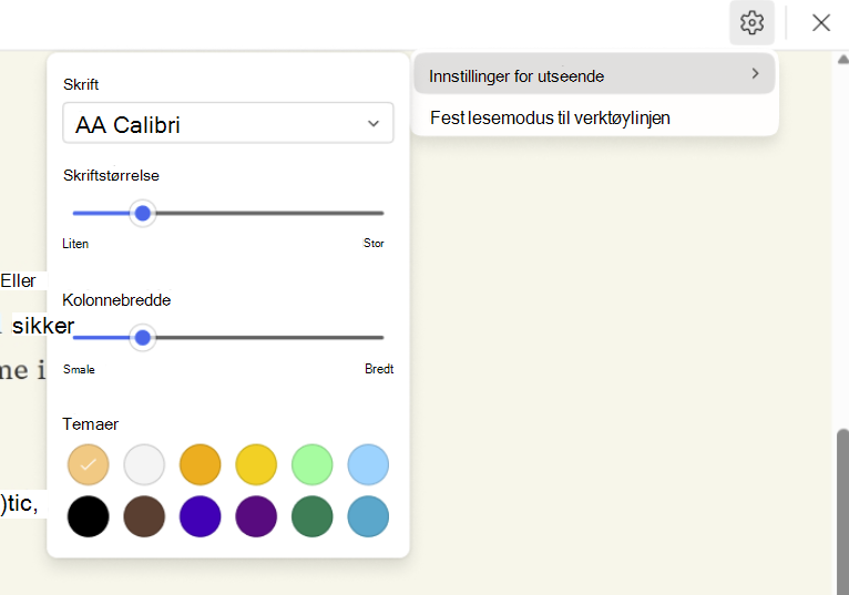 Skjermbilde av lesemodus-skrift.