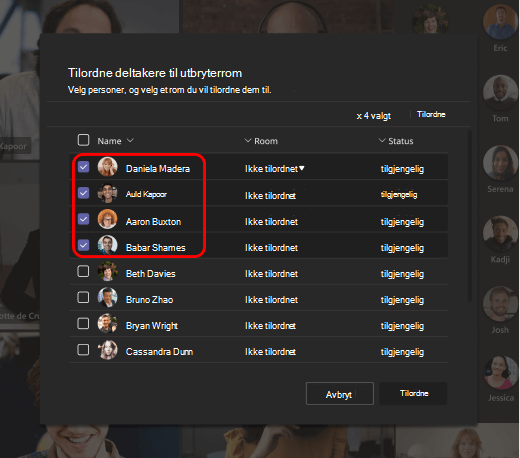 Bilde viser hvordan du tilordner personer til grupperom