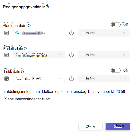 rediger oppgavetidslinje