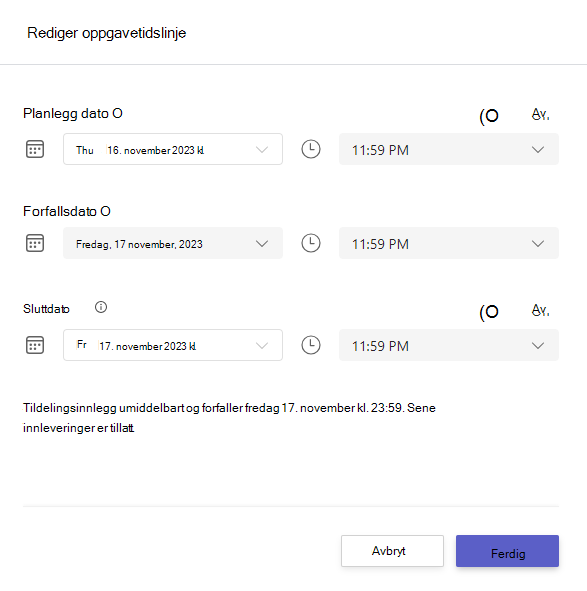 rediger oppgavetidslinje