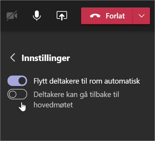 Innstillinger for grupperom i Teams