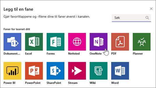 Legge til OneNote som en fane i et team.