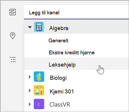 Velg teamkanal for klassen.