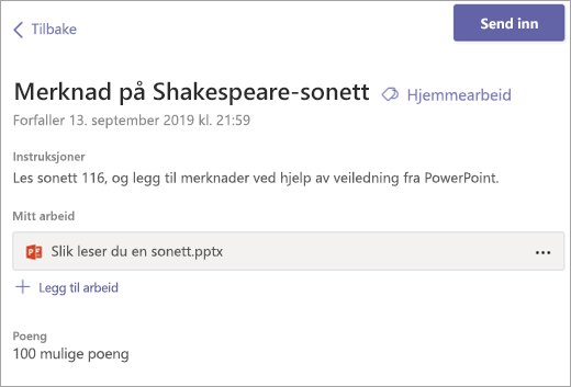 Vis oppgaven din, og velg Lever.