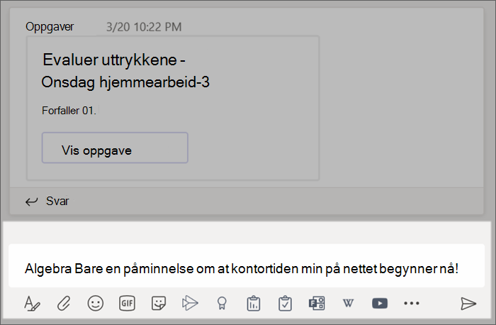 Et innlegg som skrives i skriveboksen.
