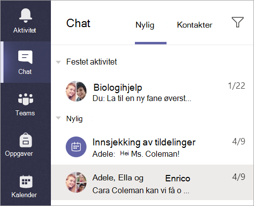Velg Chat fra applinjen.
