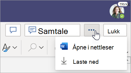 Velg Flere alternativer-menyen ved siden av Lukk-knappen.
